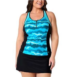 ZeroXposur Women's Tie Dye Tankini Swimsuit Top in Pacific Blue Extra Small NWT